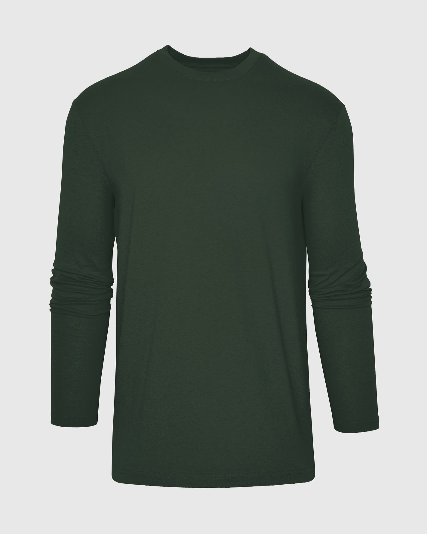 Dark Olive Classic Long Sleeve Crew Neck T-shirt laid flat.