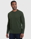Dark Olive Classic Long Sleeve Crew Neck modeled with jeans.