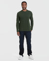 Man wearing Dark Olive Classic Long Sleeve Crew Neck.