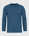 Deep Sea Blue Long Sleeve T Shirt laid flat, showing crew-neck design.