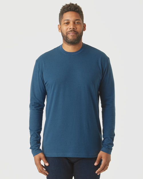 Deep Sea Blue Long Sleeve Crew Neck Tee