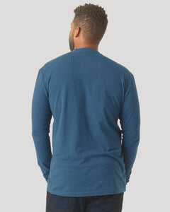 True ClassicBack view of Deep Sea Blue Long Sleeve T Shirt worn.
