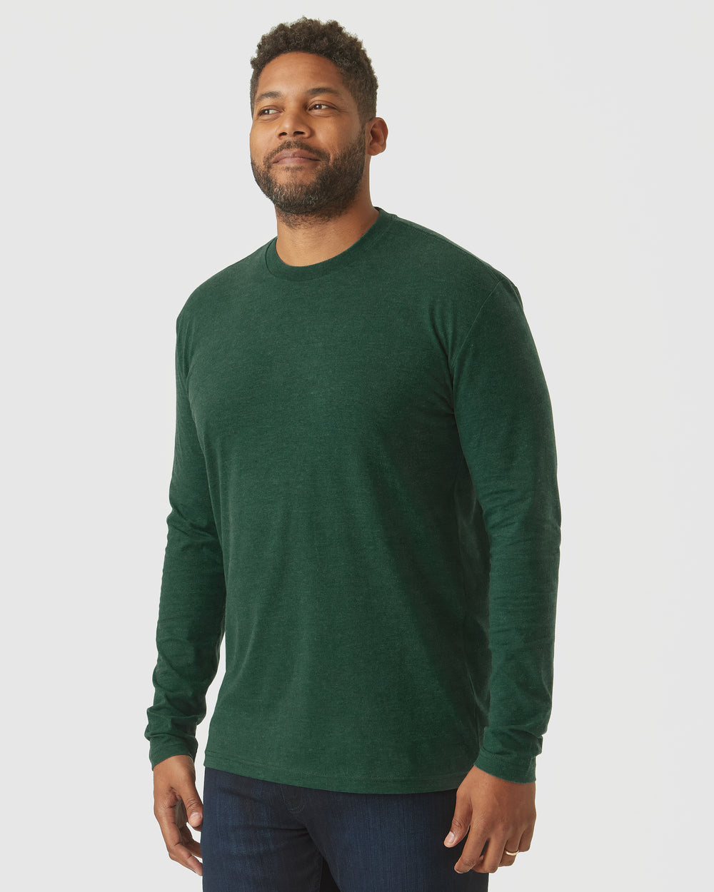 Evergreen Heather Long Sleeve Crew Neck Tee