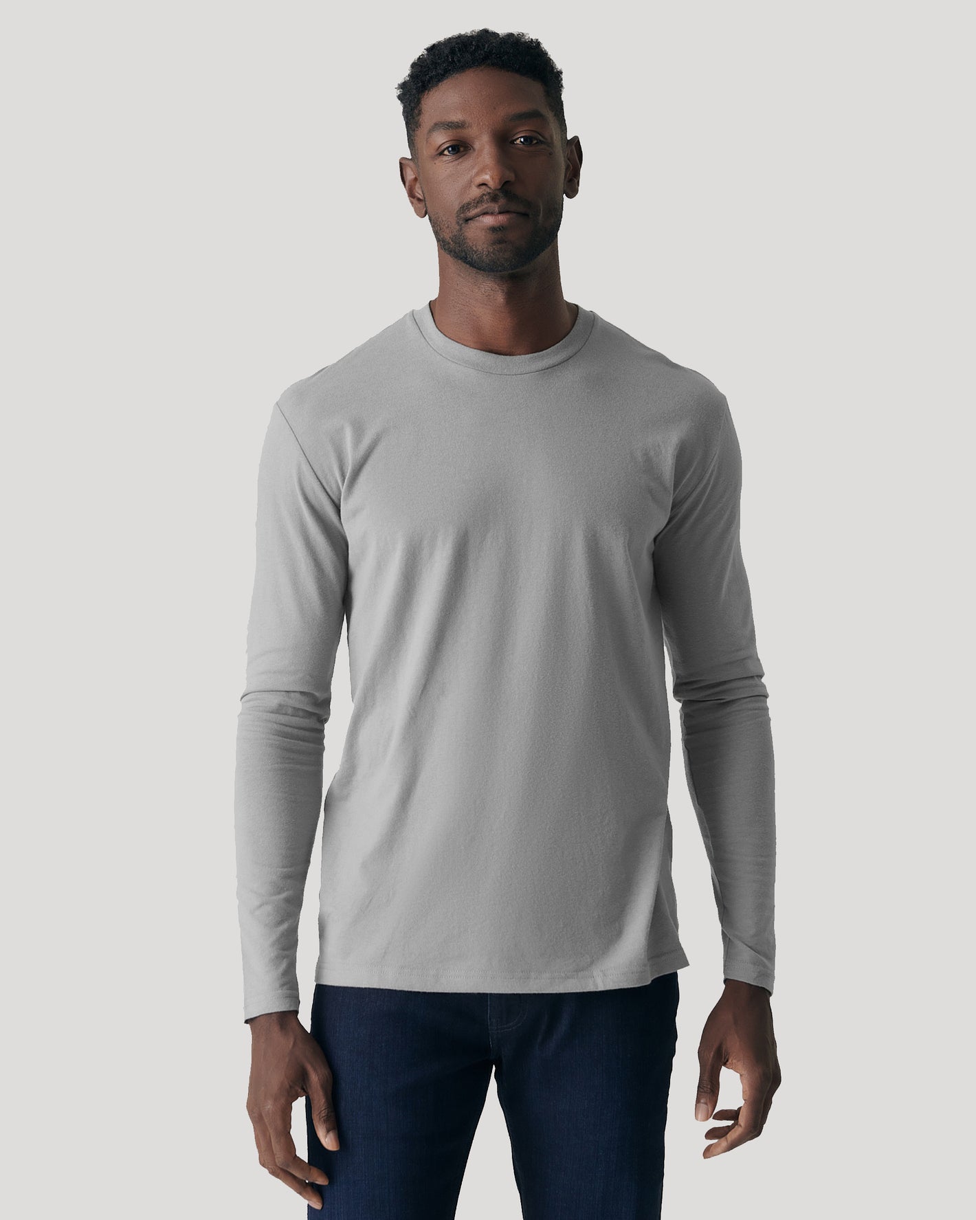Glacier Gray Classic Long Sleeve Crew Neck on man with dark jeans.