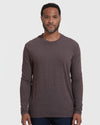 Man wearing Heather Dark Oak Classic Long Sleeve Crew Neck, standing neutrally.
