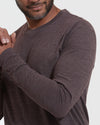 Heather Dark Oak Classic Long Sleeve Crew Neck on model's upper torso.