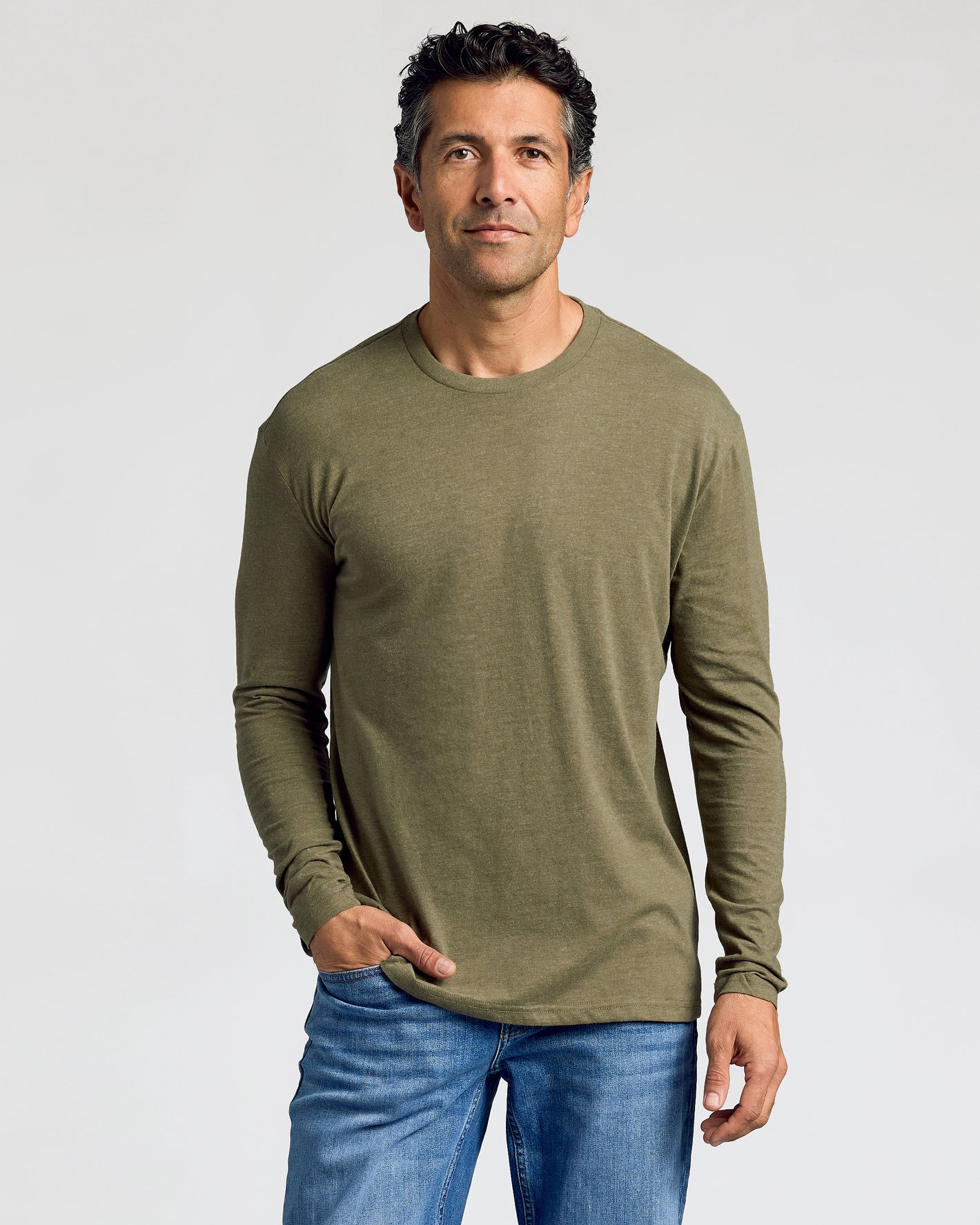 Heather Military Green Long Sleeve Crew Neck Tee