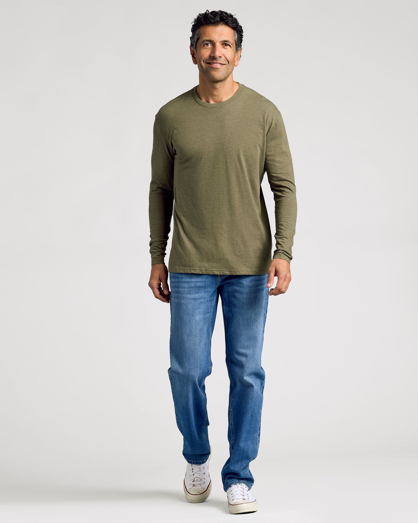 Heather Military Green Long Sleeve Crew Neck Tee