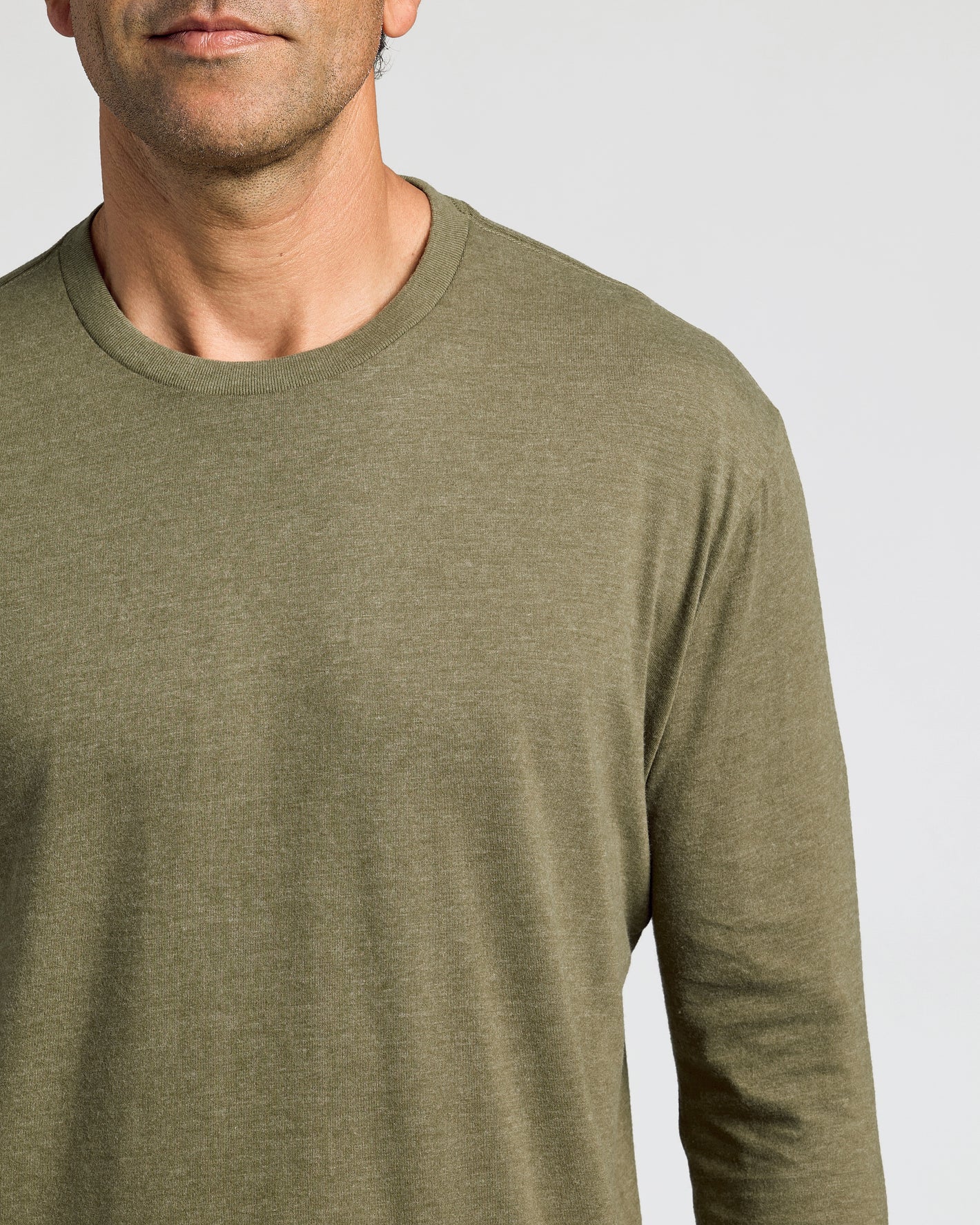 Heather Military Green Long Sleeve Crew Neck Tee