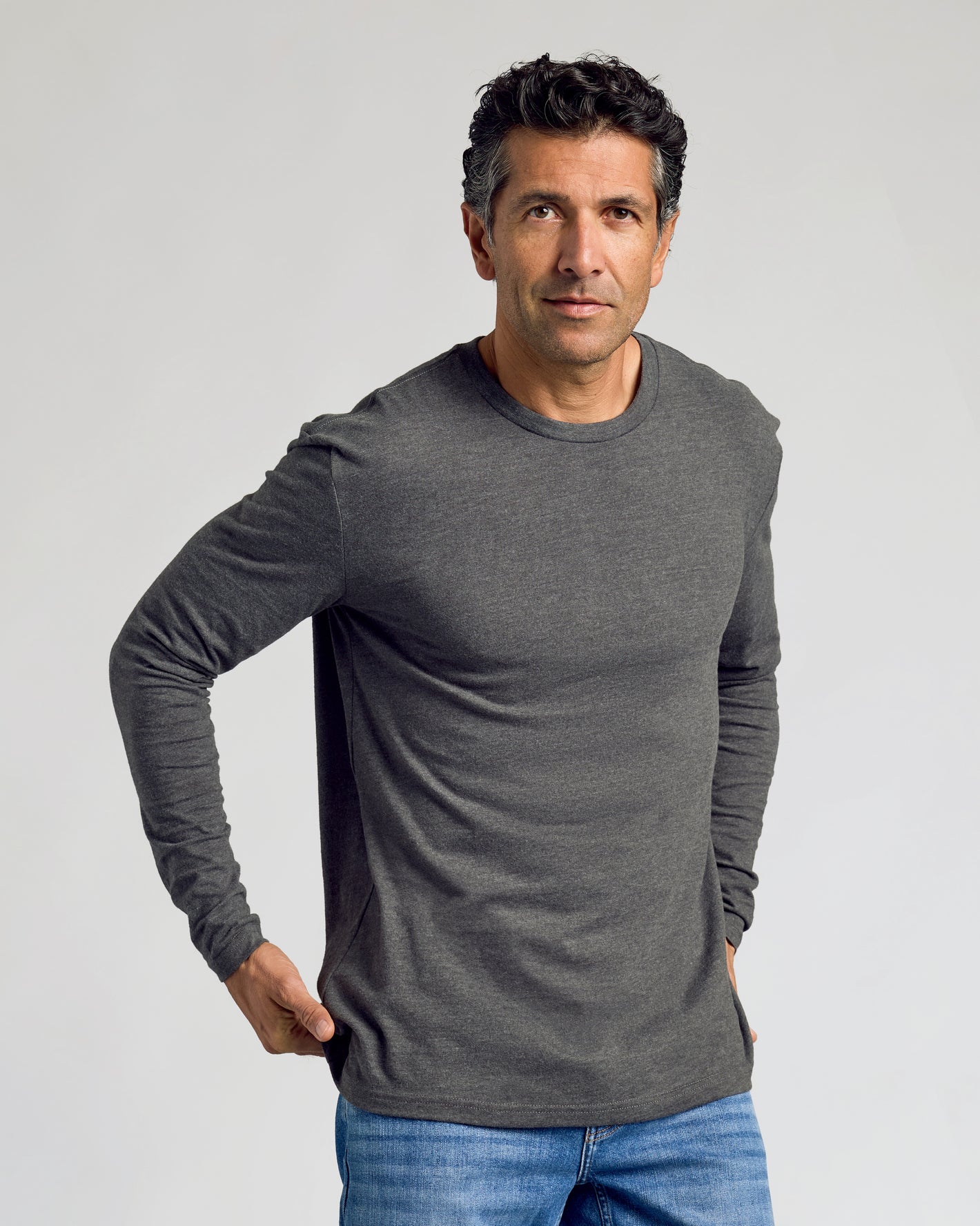 Charcoal Heather Gray Classic Long Sleeve Crew Neck