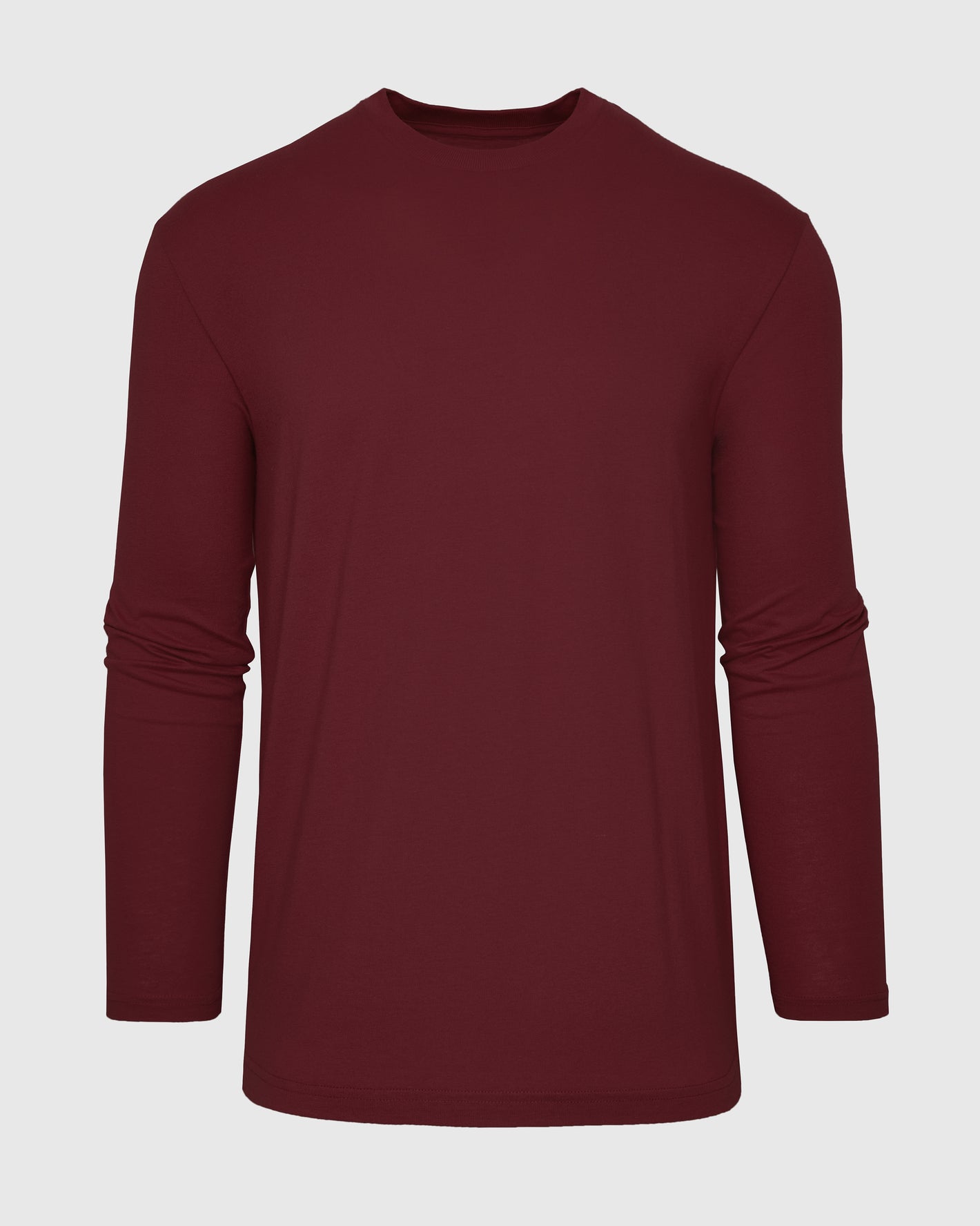 Mahogany Long Sleeve T Shirt against light gray background.