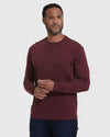 Mahogany Long Sleeve T Shirt on man in jeans.