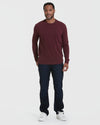 Mahogany Long Sleeve T Shirt worn by a man with jeans.