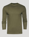 Military Green Classic Long Sleeve Crew Neck T-shirt, slim fit, screen-printed tag.
