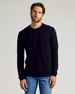 True ClassicMan in Black Crew Neck Sweater 2-Pack, jeans, relaxed pose.