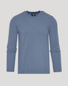 Fiord Dressy Crew Neck Sweater, light-blue, laid flat, slim fit.