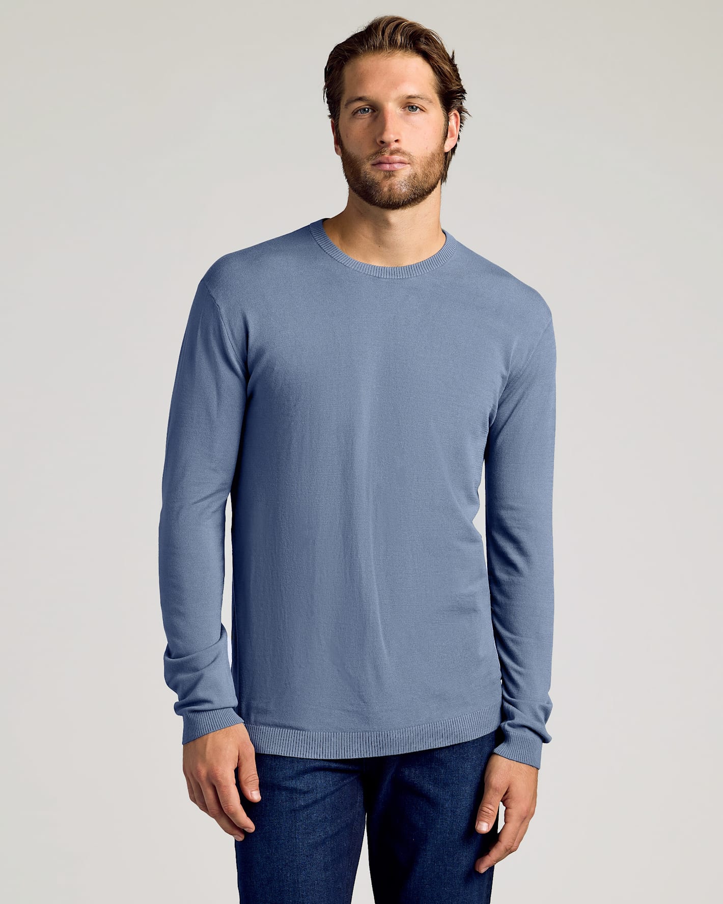 Fiord Dressy Crew Neck Sweater modeled, slim fit, stylish and functional.