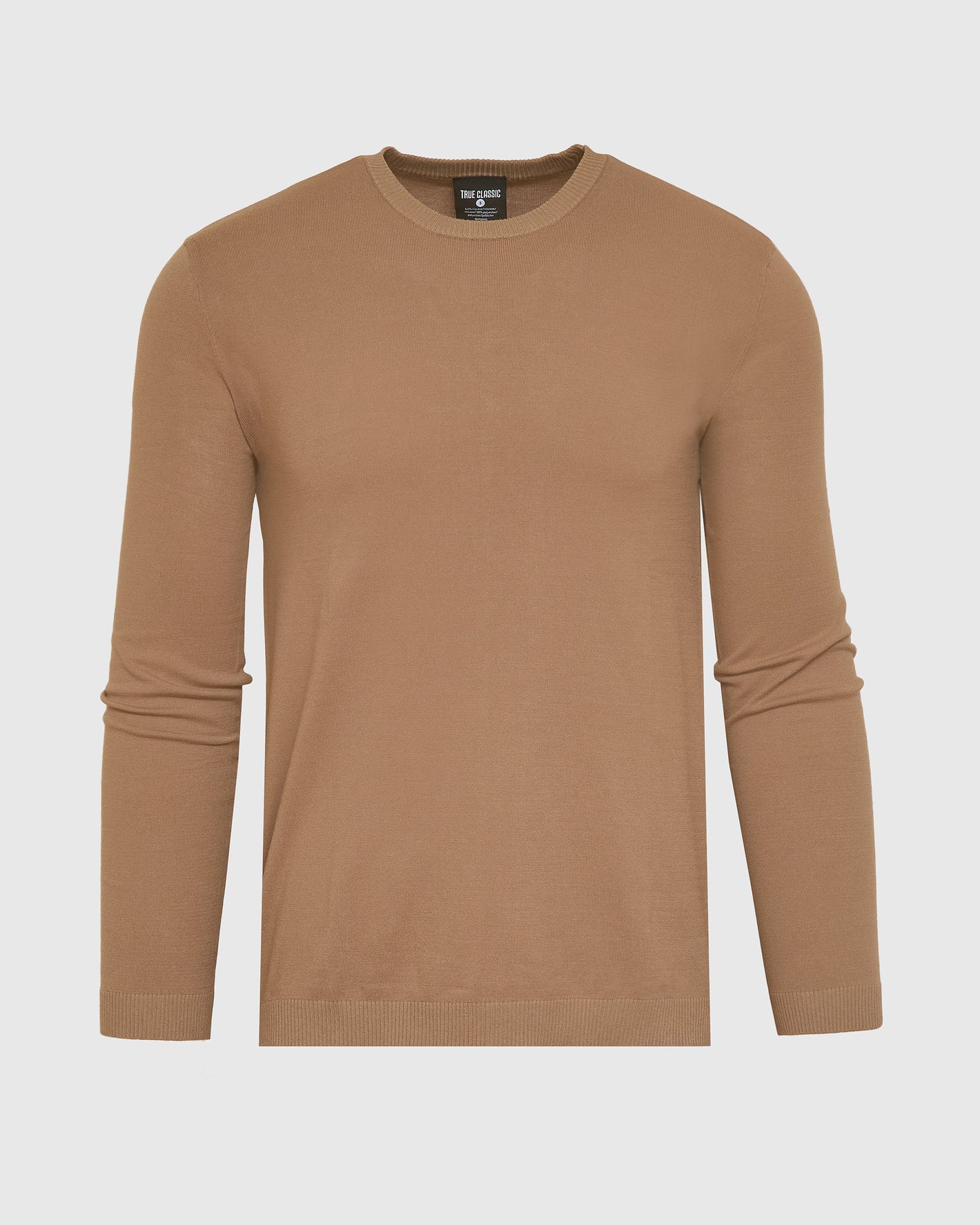 Truffle Dressy Crew Neck Sweater, camel-brown, laid out front-facing.