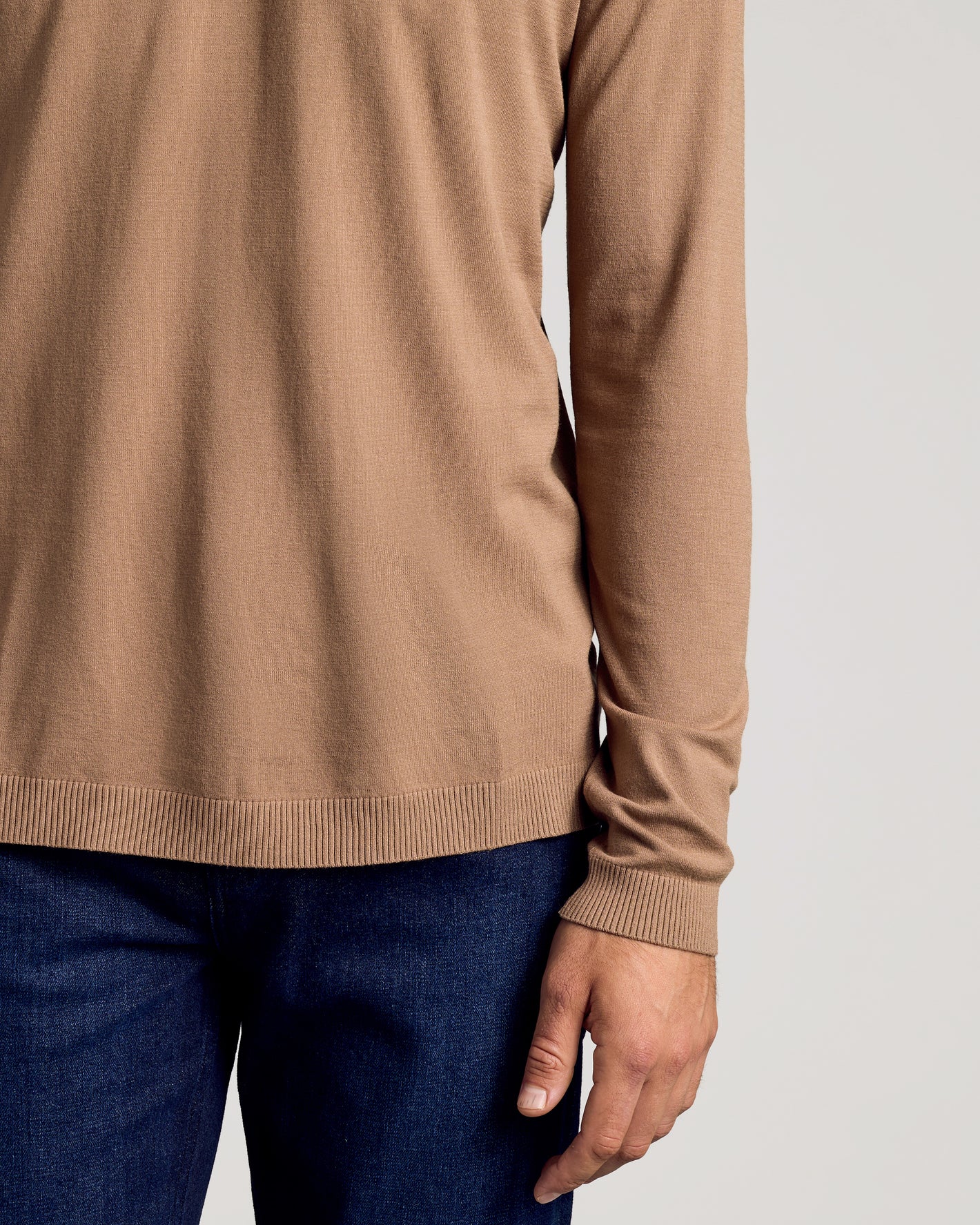 Dressy Crew Neck Sweater 3-Pack shown with dark denim jeans.