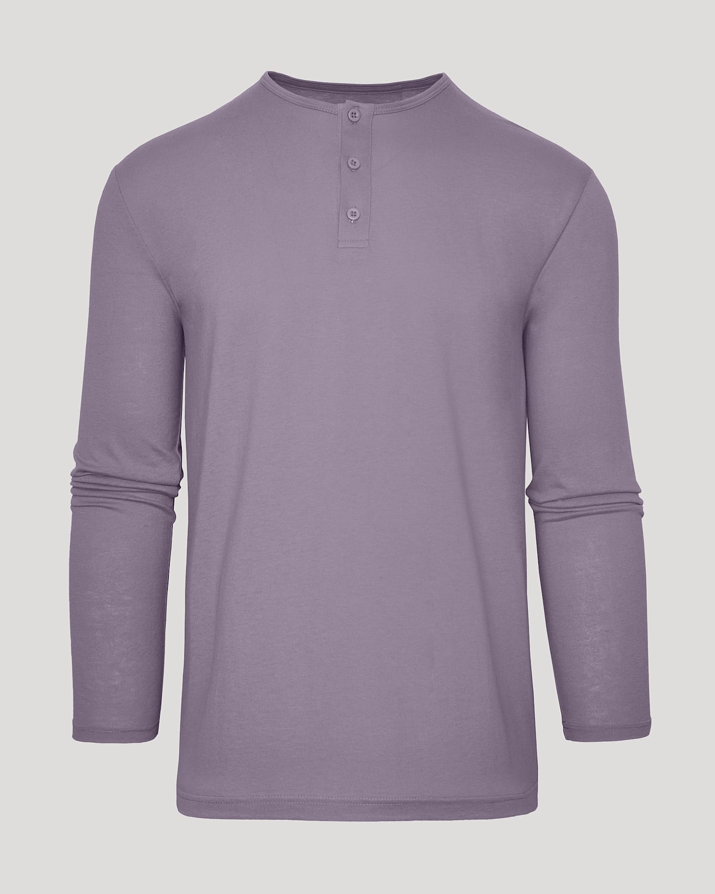Ashberry Classic Long Sleeve Henley, lavender-purple, crew neckline, button placket.