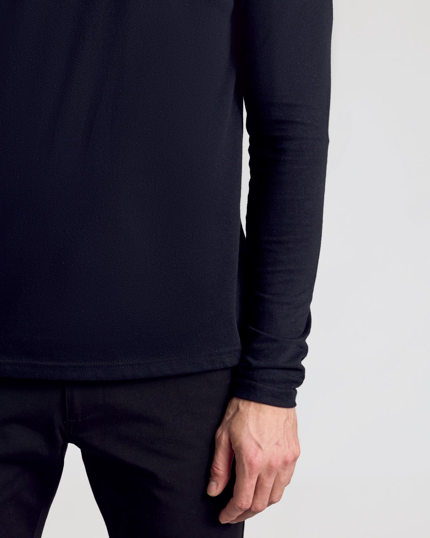All Black Classic Henley 3-Pack, fitted black shirt and pants.
