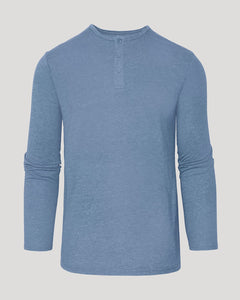 True ClassicDark Heather Vintage Navy Classic Long Sleeve Henley with button placket.