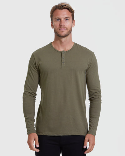 Classic Long Sleeve Henley - Military Green