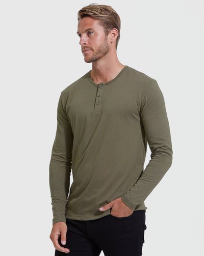 Classic Long Sleeve Henley - Military Green