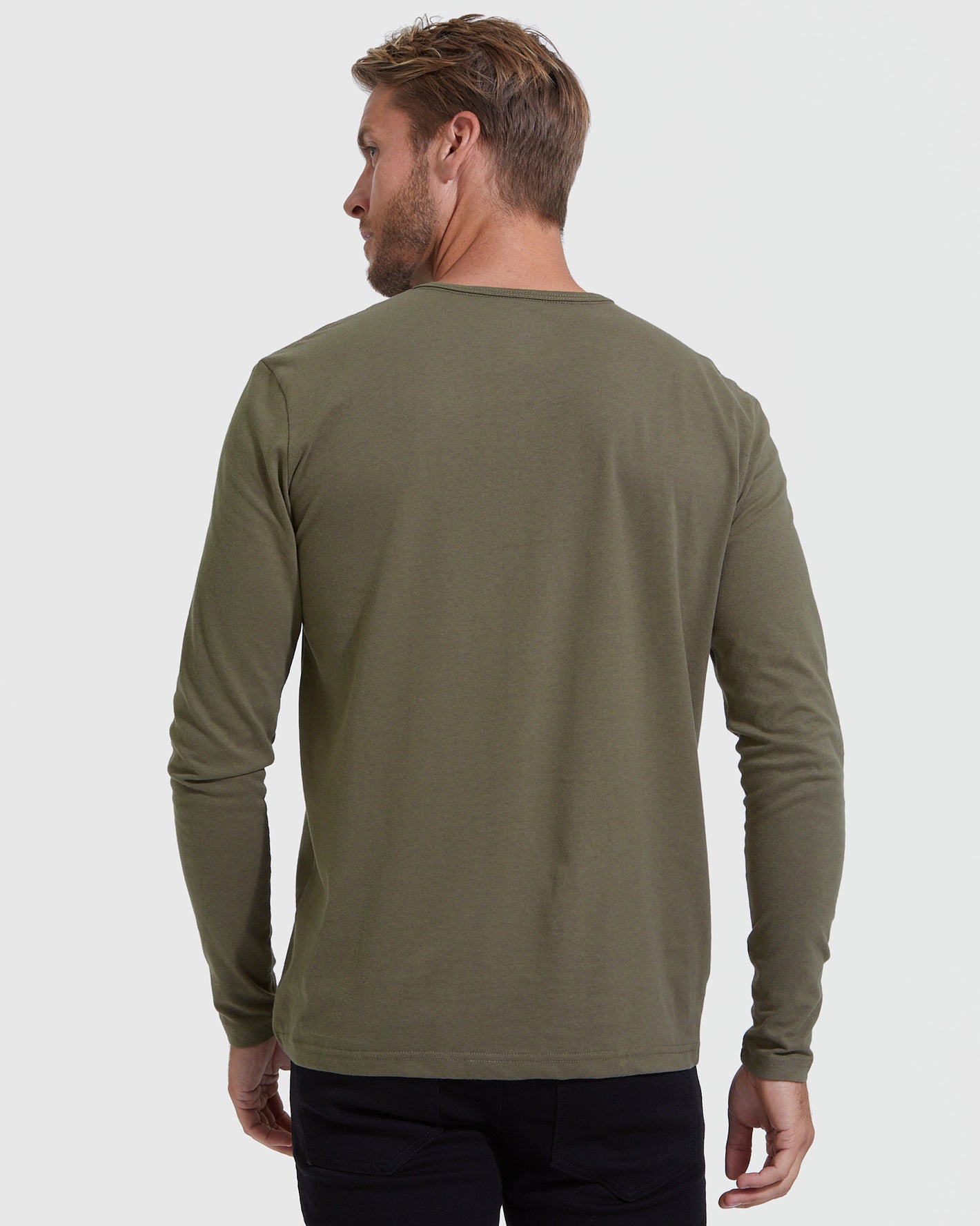 Longsleeve Henley-Shirt in Militärgrün