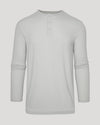 Steel Classic Long Sleeve Henley, light gray, round neck, button placket.