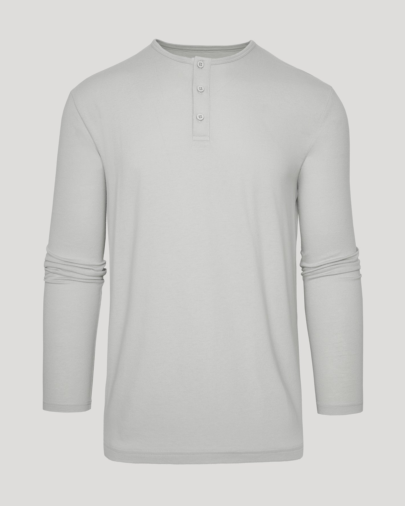 Steel Classic Long Sleeve Henley, light gray, round neck, button placket.