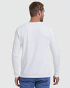 White Classic Long Sleeve Henley worn, sleeve adjusted.