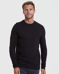 True ClassicBlack Waffle Long Sleeve Crew Neck