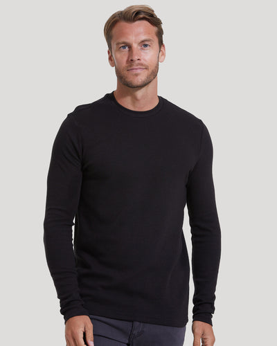 Waffle Long Sleeve Crew Neck - Black