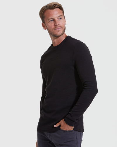 Waffle Long Sleeve Crew Neck - Black