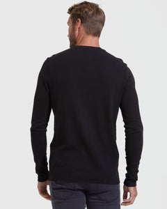 True ClassicBlack Waffle Long Sleeve Crew Neck