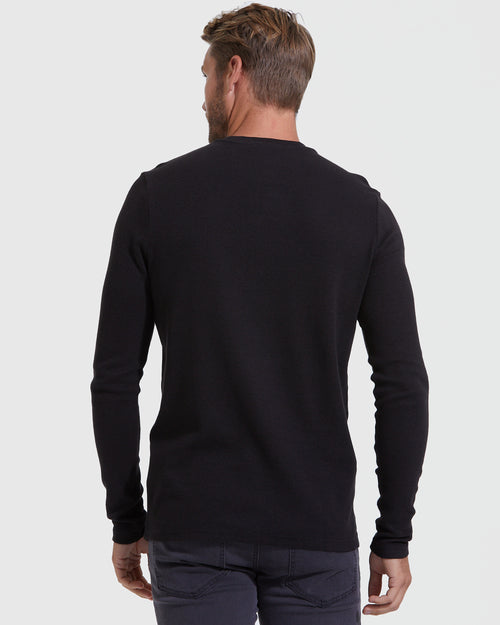 Black Waffle Long Sleeve Crew Neck