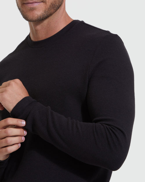 Black Waffle Long Sleeve Crew Neck