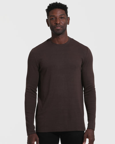 Waffle Long Sleeve Crew Neck - Dark Oak