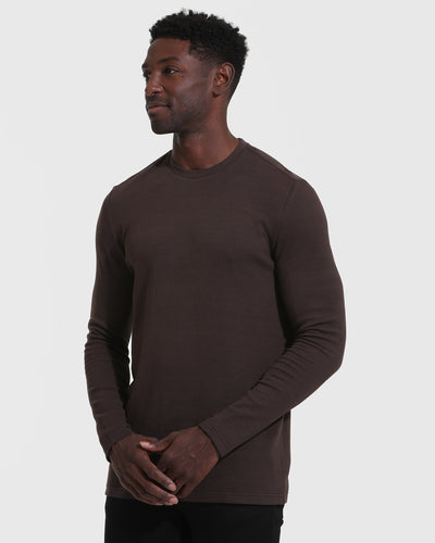 Waffle Long Sleeve Crew Neck - Dark Oak