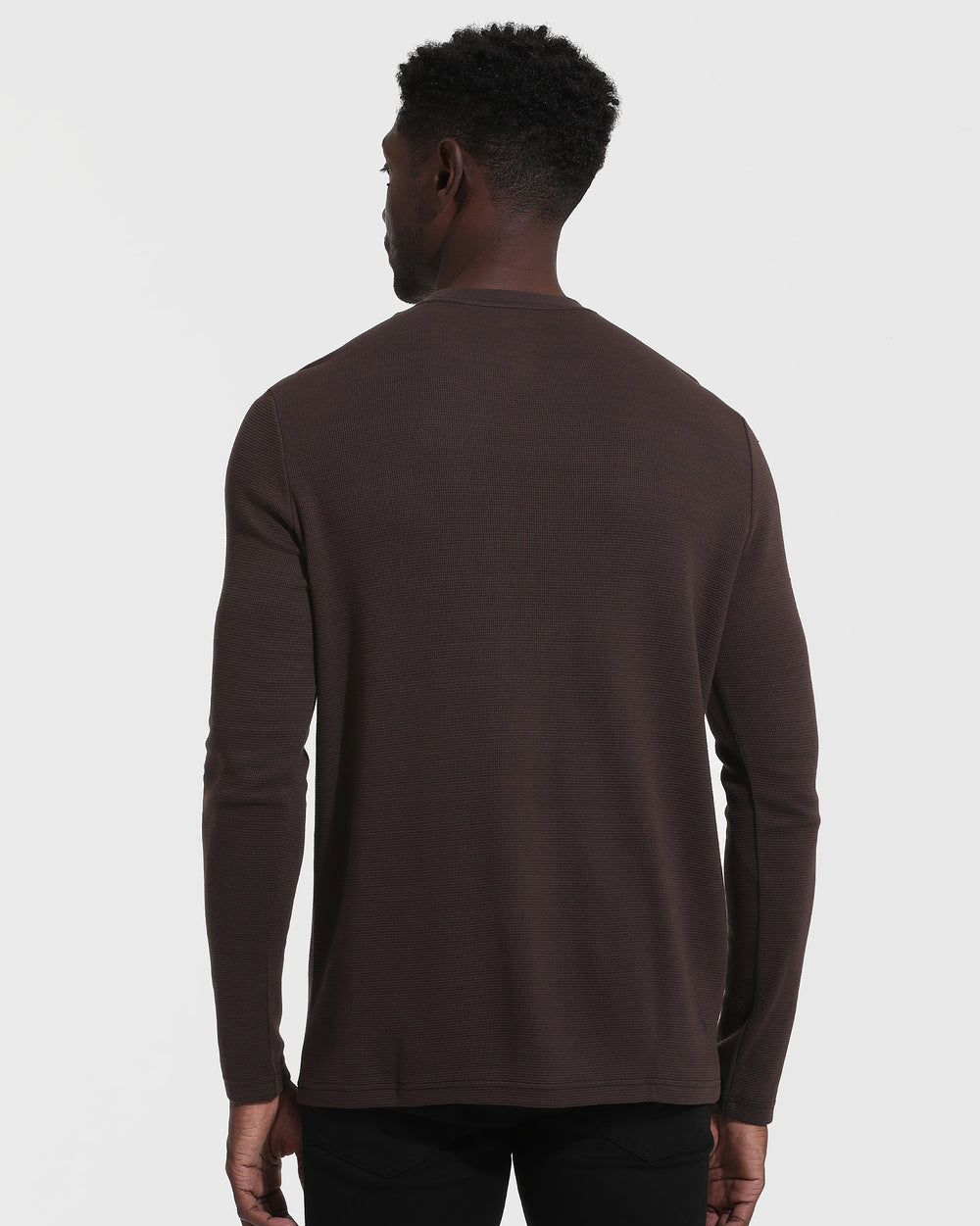 Dark Oak Waffle Long Sleeve Crew Neck