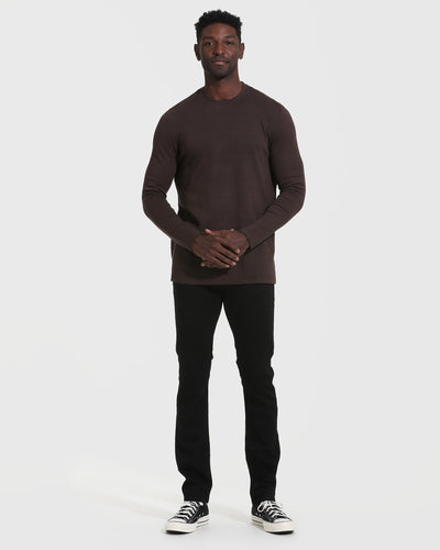 Waffle Long Sleeve Crew Neck - Dark Oak