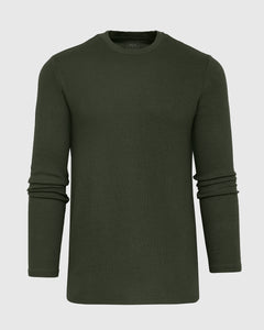 True ClassicDark Olive Waffle Long Sleeve Crew Neck