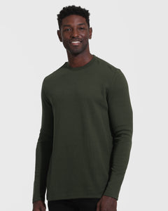 True ClassicDark Olive Waffle Long Sleeve Crew Neck