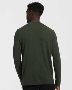 True ClassicDark Olive Waffle Long Sleeve Crew Neck