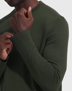 True ClassicDark Olive Waffle Long Sleeve Crew Neck