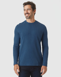 True ClassicDeep Sea Blue Waffle Long Sleeve Crew Neck