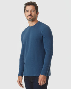 True ClassicDeep Sea Blue Waffle Long Sleeve Crew Neck