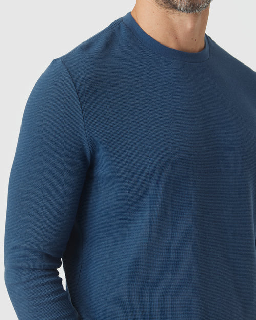 Deep Sea Blue Waffle Long Sleeve Crew Neck