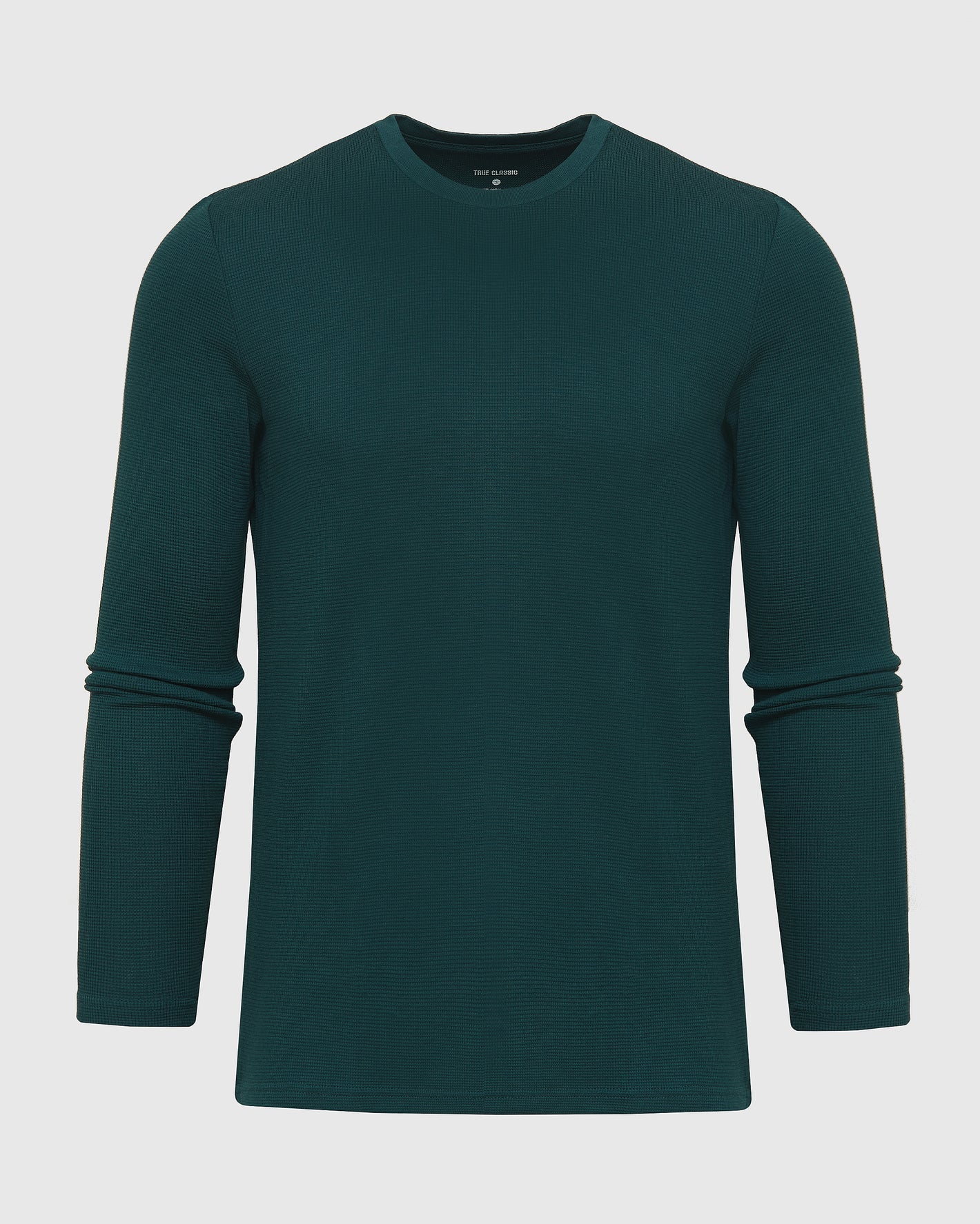 Evergreen Heather Waffle Long Sleeve Crew Neck in textured, ultra-soft fabric.